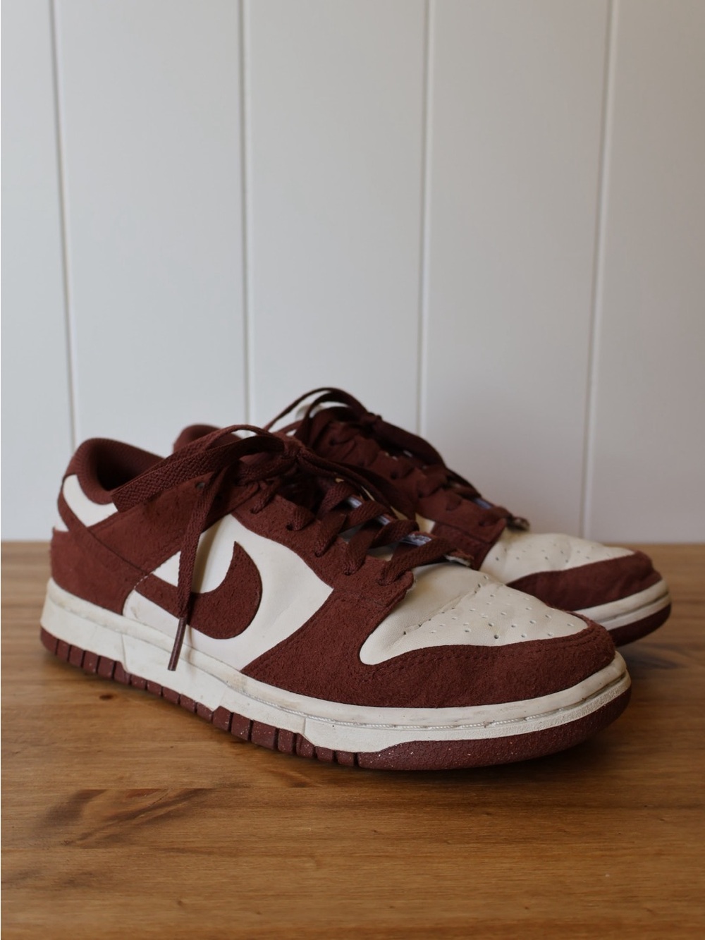 Nike women’s Low-Top Dunks Sneakers in Brown and White Size 7 Suede